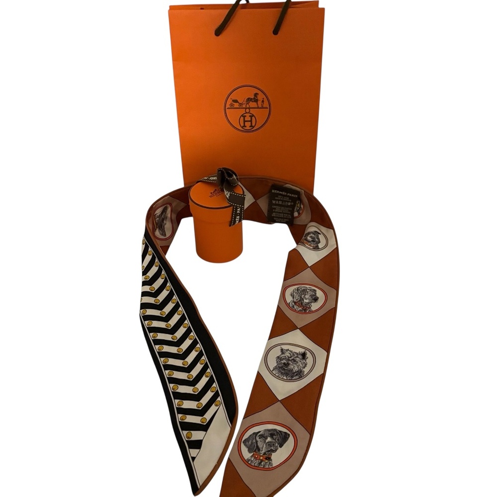 Hermes Colliers Et Chiens Forever Silk Dog Twilly Scarf Black Silk Hermes Box - Picture 3 of 10
